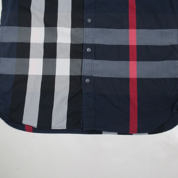 Burberry Men's Check Cotton Short Sleeve Shirt Navy Size XL - Picture 3 of 12
